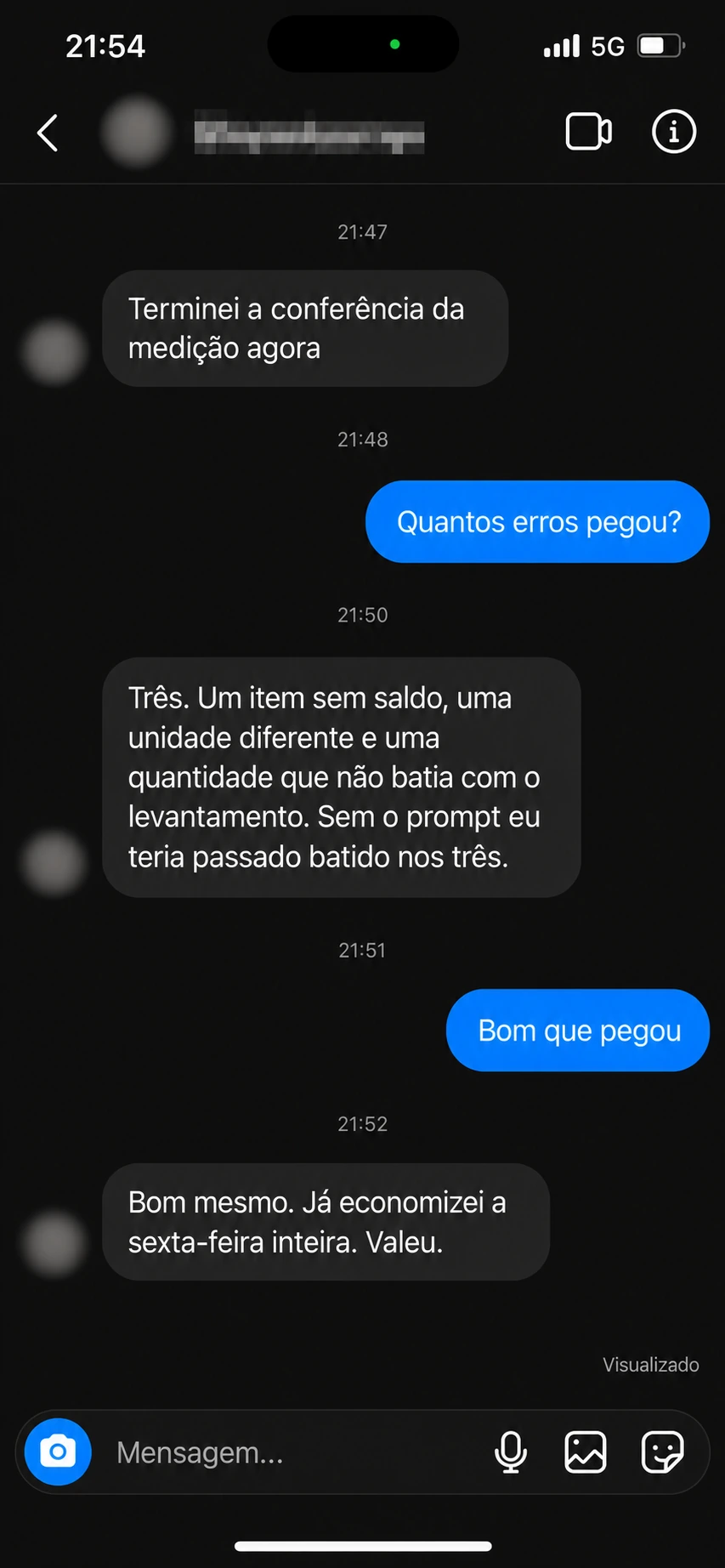 Conversa ilustrativa: Conferência de saldo, unidade e quantidade na medição.